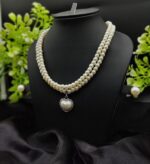 Double-Strand Pearl Necklace with Heart Pendant for Women