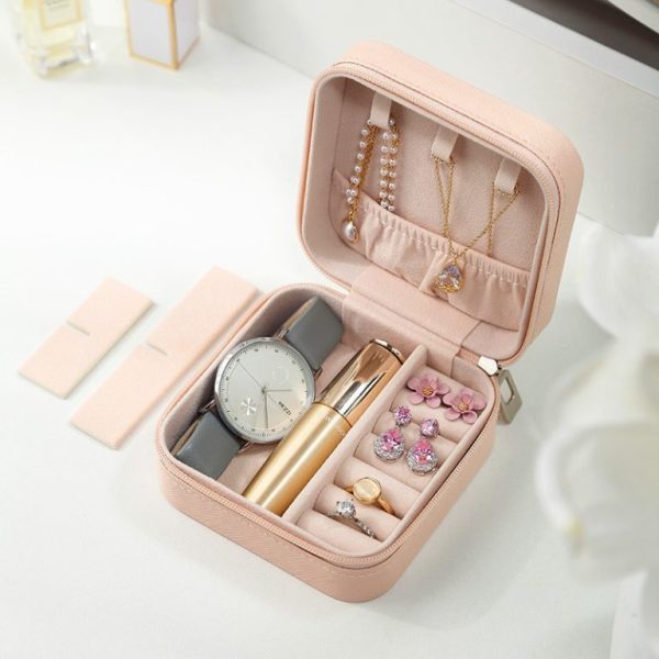 Travel Leather Jewelry Organizer Box – Portable Zipper Case for Women - Image 3