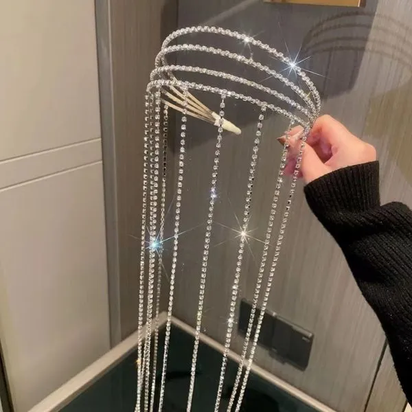 Full Rhinestone Tassel Headband – Crystal Hairband for Women